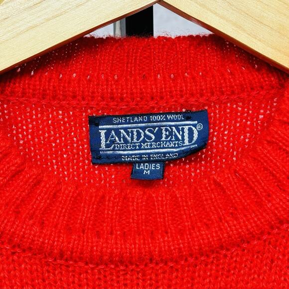 Lands End Striped Sweater 100% Shetland Wool Crewneck Made in England Vintage - Picture 4 of 6